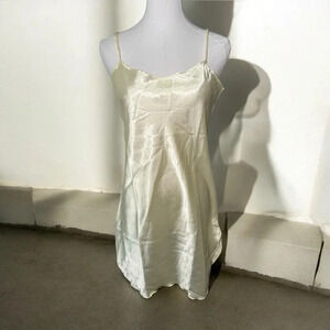 Vintage pastel butter yellow  satin handmade slip dress mini S lingerie